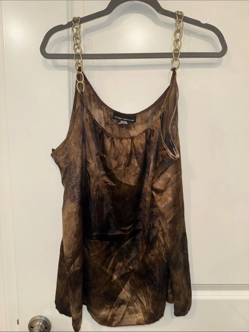 Arianne Metallic Brown Satin Camisole with Gold Chain Straps